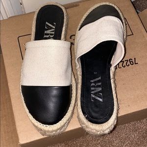 Zara Espadrille Mule Platform Slip on Flats Shoes